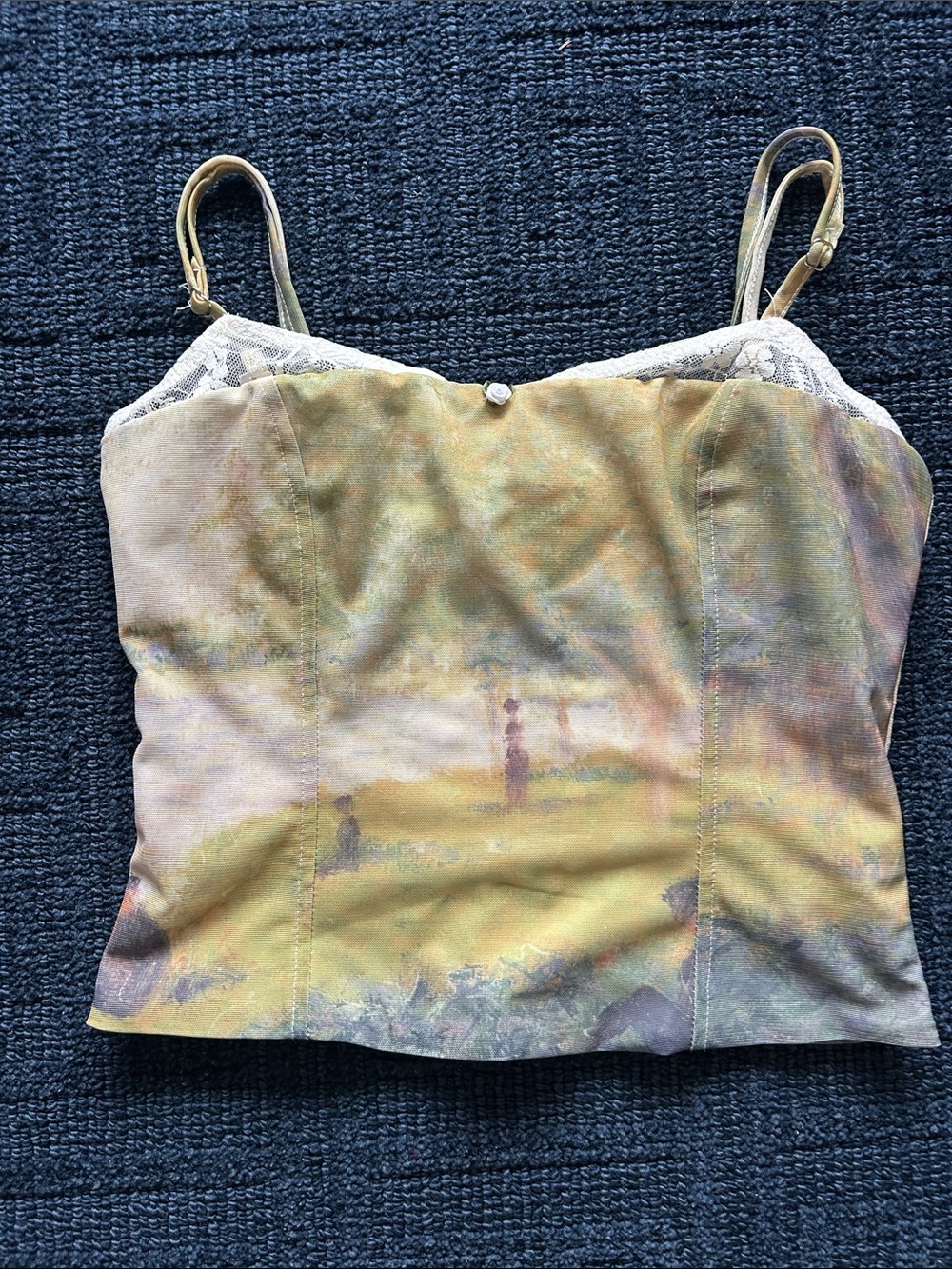 Edikted Lace-Trimmed Printed Cami Tank Top in Olive Multi